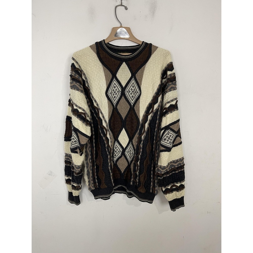 Vintage Tosani Sweater Mens XL Geometric 3D Knit Cosby Coogi Style 90s Canada